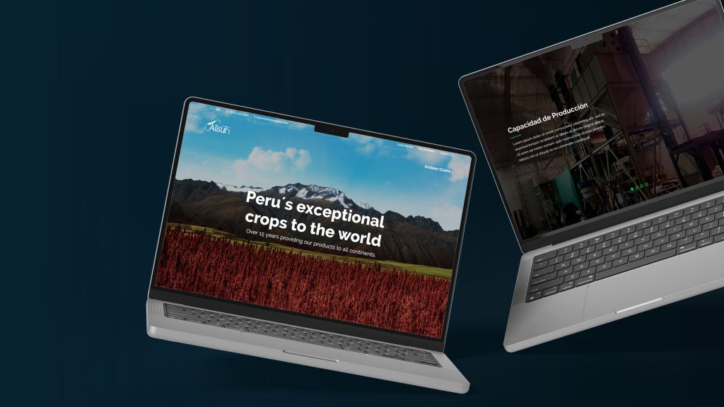 Dos pantallas de laptops que muestran el diseño del portal web institucional realizado para Alisur.